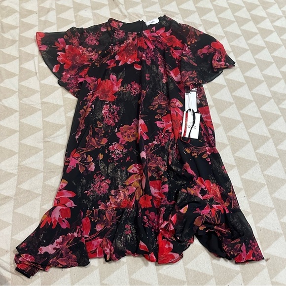 Cece floral Mon dress flutter sleeves red black shift style size large - Picture 3 of 5